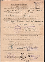 1944 (23 Oct) Third Reich, Germany, Form for a Mother's Application for a Reduced Fare from Cologne to Gliwice (Violet, Blue and Black Handstamps, Used)