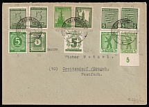 1945 (9 Jul) Soviet Russian Zone of Occupation, Berlin and Brangenburg, Germany, Cover from Neudorf to Crottendorf multiple franked with 5pf (Mi. 1 A, 1 B, 57, 68, 75, 94, 116,128, 140, 158, 915, CV $590)