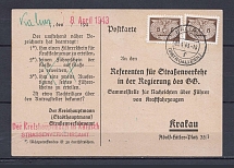 1943 General Government official postcad to Krakow with postmar District captain of the road service