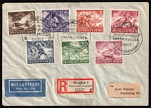 1943 (20 Apr) Third Reich, Germany, Airmail registered cover from Munich to Hamburg franked with Mi. 831, 834 - 836, 839 - 841 (CV $60)
