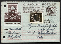 1944 (Jun) Rhodes, Aegean Islands, Italian Occupation, Postcard from Rhodes to Cavallerleone franked with 50c