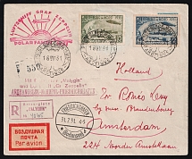 1931 (31 July) USSR Russia-Germany, Malygin Icebreaker and Graf Zeppelin, Arctique Mail and Airmail Registered Cover, 'Arkhangelsk - North Pole - Friedrichshafen', final destination Amsterdam