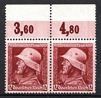 1935 12pf Third Reich, Germany, Pair (Mi. 570 x, Margin, Plate Numbers, CV $120, MNH)