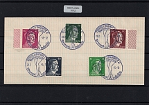 1945 OBERLUNGWITZ Local Issue 40pf - 80pf on piece, Germany, Overprint on Hitler's head (Commemorative Cancellation)