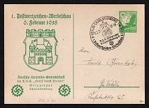 1938 '1st postage stamp advertising show 1938 Charlottenburg', Propaganda Postcard, Third Reich Nazi Germany