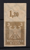 1924 3pf Weimar Republic, Germany (IMPERFORATED, Mi. 355X a U, CV $200)