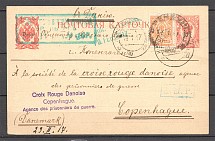 1917 WWI Russia Postcard Prisoners of War Censorship (Isyangulovo - Copenhagen)