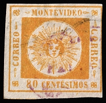 1859 80c Uruguay, South America (Mi 9b, Canceled, CV $85)