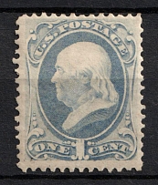1873 1c Franklin, United States, USA (Scott 156, Gray Blue, CV $200)