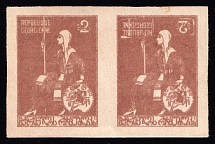 1919-20 2r Georgia, Russia, Civil War, Pair (INVERTED '2 Republique Georgienne', CV $80, MNH)