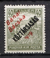 1919 40f Banat, Hungary, French Occupation, Provisional Issue (Mi. 30 b, Red Overprint, CV $30)