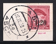 1938 1.20k on 1k Occupation of Asch Sudetenland, Germany (Mi. 5, Signed, ASCH Postmark)