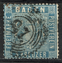 1860-61 Baden Germany 3 Kr (CV $30, Cancelled)
