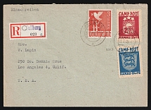 1948 (28 Mar) Hanau, Baltic DP Camp, Displaced Persons Camp, Registered Cover from Weilburg to Los-Angeles (U.S.A.) franked with Mi. 961 (Germany), Wilhelm 1, 2 (CV $530)
