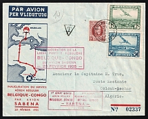 1935 Belgium, First Flight Airmail Cover, Inauguration of the regular postal line Belgium - Congo, send from Brussels to Algeria, franked by Mi. 178, 280, 282