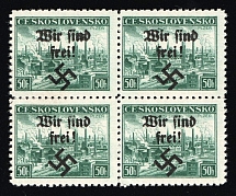 1938 50h Occupation of Rumburg, Sudetenland, Germany, Block of Four (Mi. 51, CV $90, MNH)