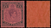 British Commonwealth - Bermuda - 1938, King George VI, £1 black and purple o red paper, comb perforation 14, nicely centered and post office fresh, full OG, NH, VF, SG