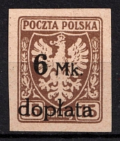 1921 6mk on 15h Second Polish Republic, Official Stamp (Fi. D 32, Imperforate)