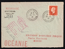 1946 France, Registered Airmail cover, Montreuil - New York - San Francisco - Oceania (Returned to Writer), franked by Mi. 727