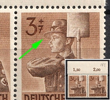 1943 Third Reich, Germany, Pair (Mi. 850 I, 850, Thin Shading Lines on the Cap, Signed, Plate Numbers, Margin, CV $50, MNH)