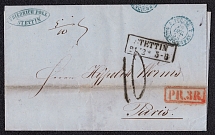 1856 Poland, Cover from Stettin to Paris (France)