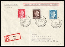 1942 (16 Feb) Ostland, German Occupation, Germany, Registered Cover from Riga to Charlottenburg franked with 10pf, 12pf and 20pf (Mi. 7, 11, 788, CV $30)