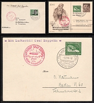 1938 (1 Dec) Graf Zeppelin, Third Reich, Germany, Covers and Postcard from Frankfurt with Commemorative Postmarks