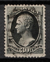 1881 30c Hamilton, United States, USA (Scott 190, Full Black, Signed, Canceled, CV $90)