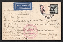 1929 (4 Aug) Germany, Graf Zeppelin airship airmail postcard from Friedrichshafen to New Jersey (United States), World tour flight 1929 (Sieger 27 A, CV $90)