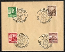 1938 Nuremberg souvenir sheet dated 9 September is franked with Sc 486-89
