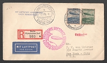 1936 (1 Aug) Germany, Hindenburg airship airmail Registered cover from Berlin to New York (United States), Flight to North America 'Frankfurt - Lakehurst' (Sieger 428 D, CV $360)