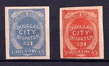 Douglas City Dispatch, United States Locals & Carriers (Sc. #59L4, #59L6, Genuine, Black)