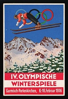 1936 (6 Feb) 'Winter Olympics in Garmisch-Partenkirchen', Third Reich, Germany, Postcard (Special Cancellation)