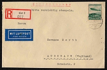 1937 Third Reich, Germany, Registered Cover Kiel - Auerbach, Airmail (Mi. 607)