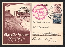 1936 (1 Aug) Germany, Hindenburg airship airmail special postcard from Frankfurt to Berlin, Olympic flight 'Frankfurt - Frankfurt' (Sieger 427 B, CV $55)