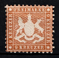 1863 9k Wurttemberg, German States, Germany (Mi. 28, Sc. 39, CV $420)