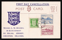1943 (29 Jan) Jersey, German Occupation, Germany, Postcard First Day Cancellation (Mi. 1 y, 7 y - 8 y, CV $90)