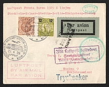 1929 (22 Jun) Sweden Stockholm - Berlin - Moscow, Airmail cover, First flight Stockholm - Berlin, Berlin - Moscow (Muller 80 (Sweden), 262 (Germany) CV $1,300)