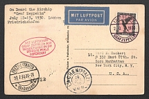 1930 (20 Jul) Germany, Graf Zeppelin airship airmail postcard from Friedrichshafen to New York (United States), Flight to Pfalz 'Friedrichshafen - Lachen' (Sieger 75 B, CV $70)