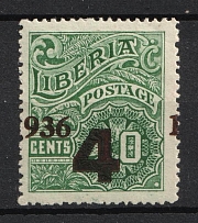 1936 '4' Liberia (SHIFTED Overprint, Print Error)
