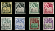 British Commonwealth - Saint Helena - PLATE VARIETIES ON THE SEAL OF THE COLONY ISSUE: GROUP OF STAMPS WITH CLEFT ROCK VARIETY (POSITION R5/1): 1922-27, eight stamps, …