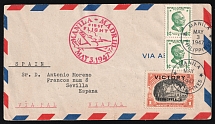 1947 Philippines, First Flight Manila - Madrid, Airmail cover, franked by Mi. 453, 2x 469