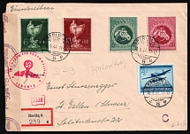 1944 (18 Sep) Third Reich, Germany, Registered cover from Berlin to St. Gallen (Switzerland) franked with Mi. 882, 900 - 901, 902 - 903 (CV $40)