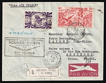 1948 New Caledonia, French Colonies, First Flight, Registered Airmail cover, Noumea - Saigon via Sydney