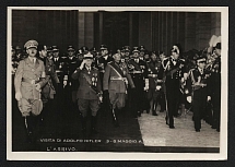 1938 'Visit by Adolf Hitler' Italy, Propaganda Postcard, Third Reich Nazi Germany franked with Italian stamps