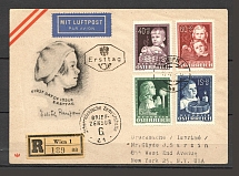 1949 Austria censorship FDC registered airmail cover to USA with full set CV 170 EUR