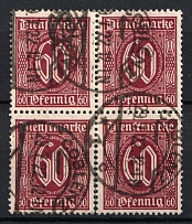 1921-22 60pf Weimar Republic, Germany, Official Stamps, Block of Four (Mi. 66 b, Dark Brownish-Carmine, Variety of Color, Canceled, CV $130)