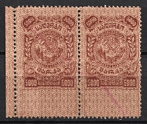 1921 5000r Georgia, Revenue Stamp Duty, Russian Civil War (Pair, Canceled)