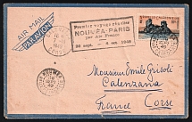 1949 New Caledonia, French Colonies, First Flight to Paris, Airmail cover, Noumea - Calenzana