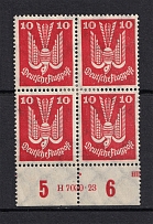 1924 10pf Weimar Republic, Germany (Control Number, Block of Four, CV $80, MNH)